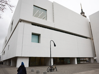 A view of the Museum of Modern Art and the Palace of the Culture and Science in Warsaw in Warsaw, Poland on November 14, 2024. (