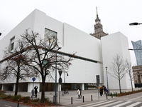 A view of the Museum of Modern Art and the Palace of the Culture and Science in Warsaw in Warsaw, Poland on November 14, 2024. (