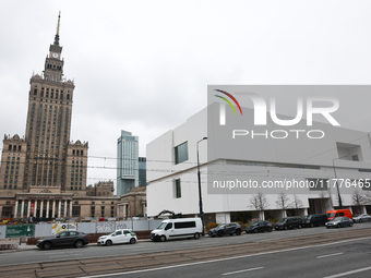 A view of the Palace of the Culture and Science and the Museum of Modern Art in Warsaw in Warsaw, Poland on November 14, 2024. (