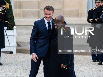 President of the French Republic Emmanuel Macron welcomes Ghanaian President Nana Akufo-Addo to the Elysee Palace for a bilateral summit in...