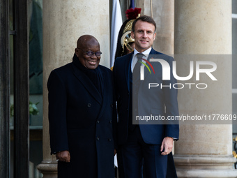 President of the French Republic Emmanuel Macron welcomes Ghanaian President Nana Akufo-Addo to the Elysee Palace for a bilateral summit in...