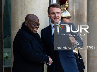 President of the French Republic Emmanuel Macron welcomes Ghanaian President Nana Akufo-Addo to the Elysee Palace for a bilateral summit in...