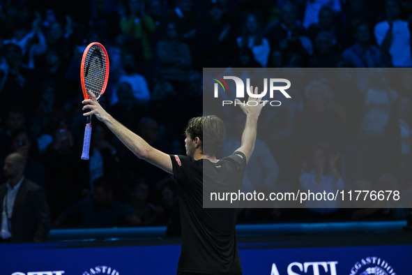 Taylor Fritz (USA) wins against Alex de Minaur (AUS) during day five of the Nitto ATP Finals 2024 at Inalpi Arena in Turin, Italy, on Novemb...