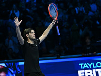 Taylor Fritz (USA) wins against Alex de Minaur (AUS) during day five of the Nitto ATP Finals 2024 at Inalpi Arena in Turin, Italy, on Novemb...