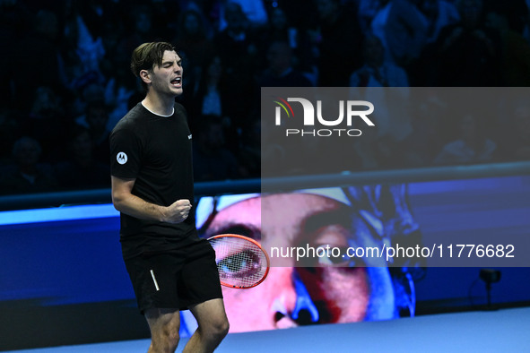 Taylor Fritz (USA) wins against Alex de Minaur (AUS) during day five of the Nitto ATP Finals 2024 at Inalpi Arena in Turin, Italy, on Novemb...