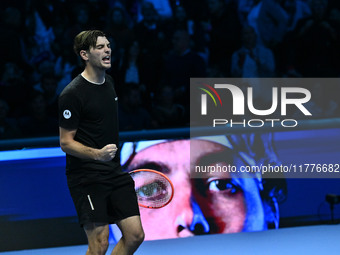 Taylor Fritz (USA) wins against Alex de Minaur (AUS) during day five of the Nitto ATP Finals 2024 at Inalpi Arena in Turin, Italy, on Novemb...