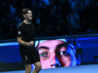 Taylor Fritz (USA) wins against Alex de Minaur (AUS) during day five of the Nitto ATP Finals 2024 at Inalpi Arena in Turin, Italy, on Novemb...