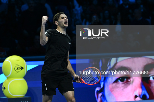 Taylor Fritz (USA) wins against Alex de Minaur (AUS) during day five of the Nitto ATP Finals 2024 at Inalpi Arena in Turin, Italy, on Novemb...