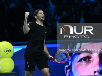 Taylor Fritz (USA) wins against Alex de Minaur (AUS) during day five of the Nitto ATP Finals 2024 at Inalpi Arena in Turin, Italy, on Novemb...