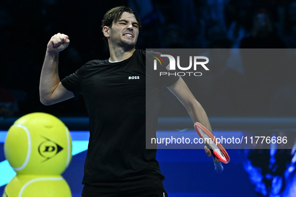 Taylor Fritz (USA) wins against Alex de Minaur (AUS) during day five of the Nitto ATP Finals 2024 at Inalpi Arena in Turin, Italy, on Novemb...