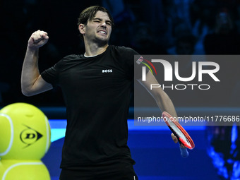 Taylor Fritz (USA) wins against Alex de Minaur (AUS) during day five of the Nitto ATP Finals 2024 at Inalpi Arena in Turin, Italy, on Novemb...