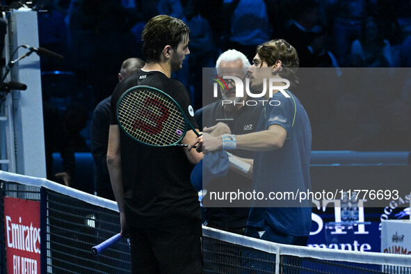 Taylor Fritz (USA) wins against Alex de Minaur (AUS) during day five of the Nitto ATP Finals 2024 at Inalpi Arena in Turin, Italy, on Novemb...