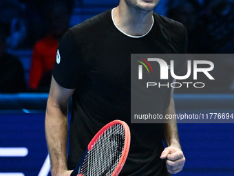 Taylor Fritz (USA) wins against Alex de Minaur (AUS) during day five of the Nitto ATP Finals 2024 at Inalpi Arena in Turin, Italy, on Novemb...