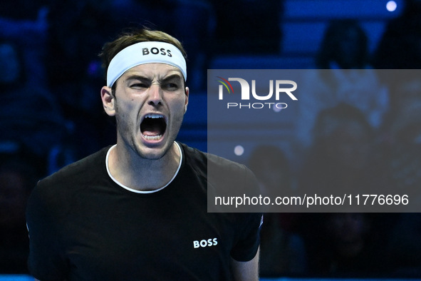 Taylor Fritz (USA) wins against Alex de Minaur (AUS) during day five of the Nitto ATP Finals 2024 at Inalpi Arena in Turin, Italy, on Novemb...