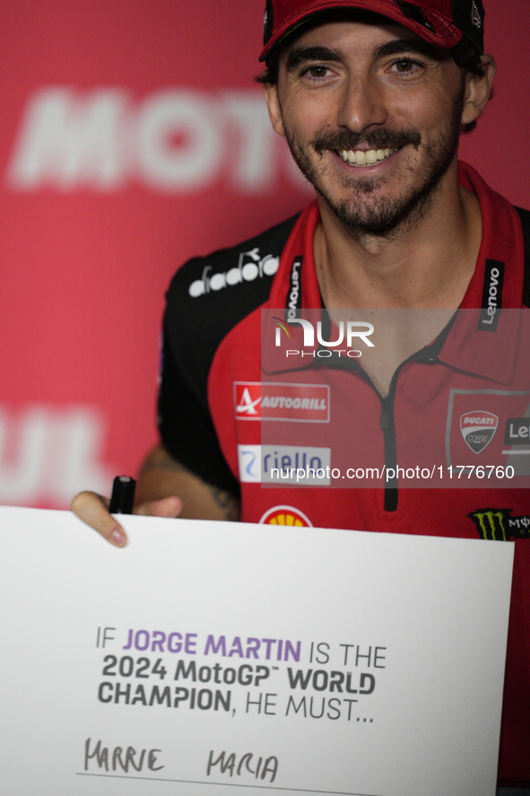 Francesco Pecco Bagnaia (1) of Italy and Ducati Lenovo Team during the press conference preview of the Motul Solidarity Grand Prix of Barcel...