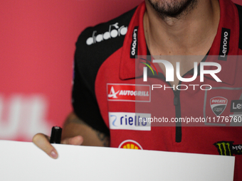 Francesco Pecco Bagnaia (1) of Italy and Ducati Lenovo Team during the press conference preview of the Motul Solidarity Grand Prix of Barcel...