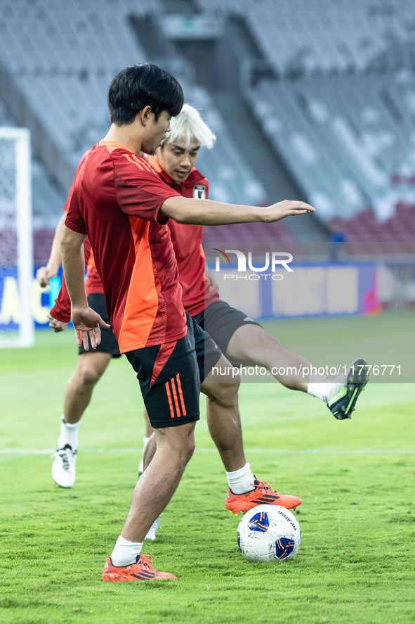 Takefusa Kubo of Japan attends a training session before facing the Indonesia national team during the FIFA World Cup Asian 3rd Qualifier Gr...