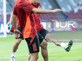 Takefusa Kubo of Japan attends a training session before facing the Indonesia national team during the FIFA World Cup Asian 3rd Qualifier Gr...