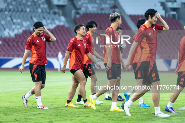 Players of Japan attend a training session before facing the Indonesian national team during the FIFA World Cup Asian 3rd Qualifier Group C...