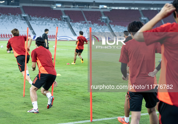 Players of Japan attend a training session before facing the Indonesian national team during the FIFA World Cup Asian 3rd Qualifier Group C...