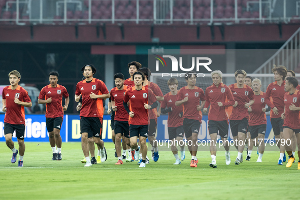 Players of Japan attend a training session before facing the Indonesian national team during the FIFA World Cup Asian 3rd Qualifier Group C...