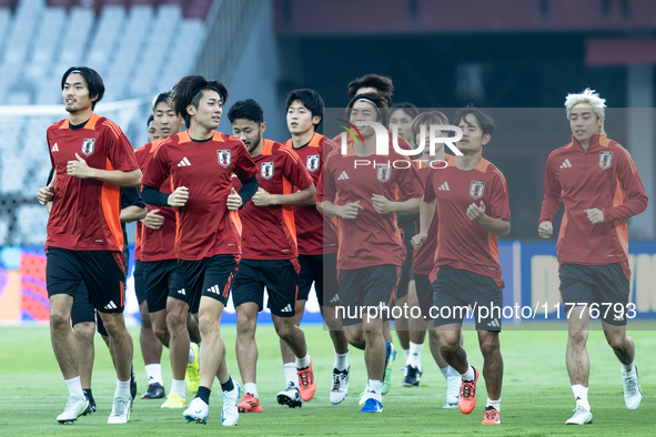 Players of Japan attend a training session before facing the Indonesian national team during the FIFA World Cup Asian 3rd Qualifier Group C...