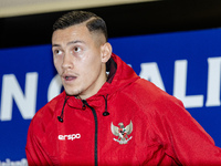 Jay Noah Idzes of Indonesia speaks during a press conference before facing the Japan national team during the FIFA World Cup Asian 3rd Quali...