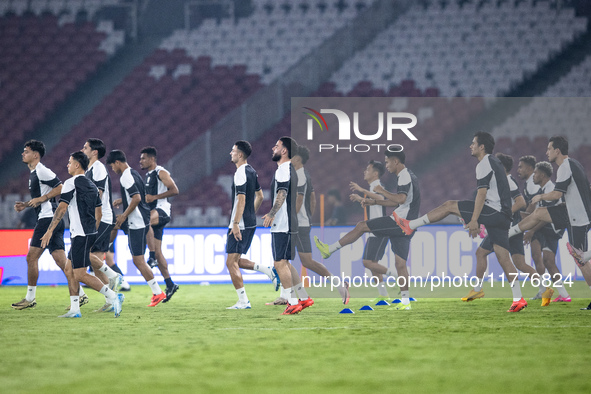 Players of Indonesia attend a training session before facing the Japan national team during the FIFA World Cup Asian 3rd Qualifier Group C a...