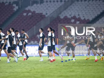 Players of Indonesia attend a training session before facing the Japan national team during the FIFA World Cup Asian 3rd Qualifier Group C a...