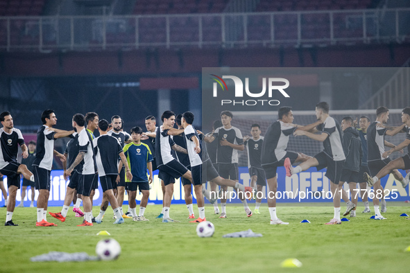 Players of Indonesia attend a training session before facing the Japan national team during the FIFA World Cup Asian 3rd Qualifier Group C a...