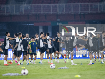 Players of Indonesia attend a training session before facing the Japan national team during the FIFA World Cup Asian 3rd Qualifier Group C a...