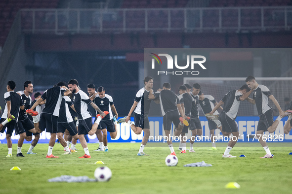 Players of Indonesia attend a training session before facing the Japan national team during the FIFA World Cup Asian 3rd Qualifier Group C a...