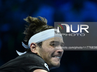 Taylor Fritz (USA) competes against Alex de Minaur (AUS) during day five of the Nitto ATP Finals 2024 at Inalpi Arena in Turin, Italy, on No...