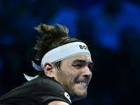 Taylor Fritz (USA) competes against Alex de Minaur (AUS) during day five of the Nitto ATP Finals 2024 at Inalpi Arena in Turin, Italy, on No...