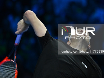 Taylor Fritz (USA) competes against Alex de Minaur (AUS) during day five of the Nitto ATP Finals 2024 at Inalpi Arena in Turin, Italy, on No...