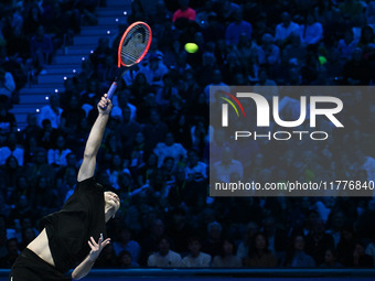 Taylor Fritz (USA) competes against Alex de Minaur (AUS) during day five of the Nitto ATP Finals 2024 at Inalpi Arena in Turin, Italy, on No...