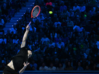 Taylor Fritz (USA) competes against Alex de Minaur (AUS) during day five of the Nitto ATP Finals 2024 at Inalpi Arena in Turin, Italy, on No...