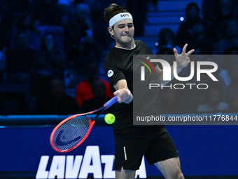 Taylor Fritz (USA) competes against Alex de Minaur (AUS) during day five of the Nitto ATP Finals 2024 at Inalpi Arena in Turin, Italy, on No...