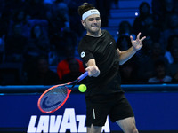 Taylor Fritz (USA) competes against Alex de Minaur (AUS) during day five of the Nitto ATP Finals 2024 at Inalpi Arena in Turin, Italy, on No...