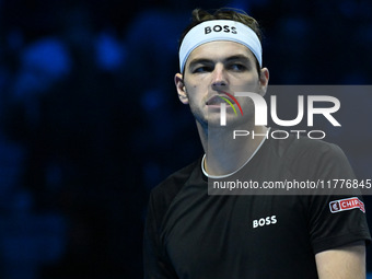 Taylor Fritz (USA) competes against Alex de Minaur (AUS) during day five of the Nitto ATP Finals 2024 at Inalpi Arena in Turin, Italy, on No...