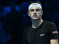 Taylor Fritz (USA) competes against Alex de Minaur (AUS) during day five of the Nitto ATP Finals 2024 at Inalpi Arena in Turin, Italy, on No...