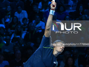 Alex de Minaur (AUS) competes against Taylor Fritz (USA) during day five of the Nitto ATP finals 2024 at Inalpi Arena in Turin, Italy, on No...