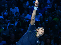 Alex de Minaur (AUS) competes against Taylor Fritz (USA) during day five of the Nitto ATP finals 2024 at Inalpi Arena in Turin, Italy, on No...