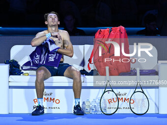 Alex de Minaur (AUS) competes against Taylor Fritz (USA) during day five of the Nitto ATP finals 2024 at Inalpi Arena in Turin, Italy, on No...