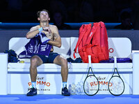 Alex de Minaur (AUS) competes against Taylor Fritz (USA) during day five of the Nitto ATP finals 2024 at Inalpi Arena in Turin, Italy, on No...