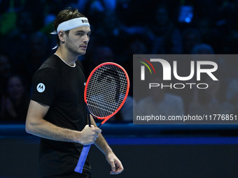 Taylor Fritz (USA) competes against Alex de Minaur (AUS) during day five of the Nitto ATP Finals 2024 at Inalpi Arena in Turin, Italy, on No...