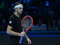 Taylor Fritz (USA) competes against Alex de Minaur (AUS) during day five of the Nitto ATP Finals 2024 at Inalpi Arena in Turin, Italy, on No...