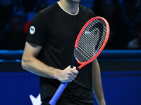 Taylor Fritz (USA) competes against Alex de Minaur (AUS) during day five of the Nitto ATP Finals 2024 at Inalpi Arena in Turin, Italy, on No...