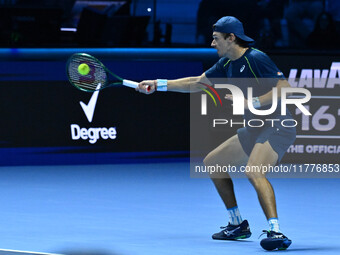 Alex de Minaur (AUS) competes against Taylor Fritz (USA) during day five of the Nitto ATP finals 2024 at Inalpi Arena in Turin, Italy, on No...