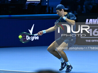 Alex de Minaur (AUS) competes against Taylor Fritz (USA) during day five of the Nitto ATP finals 2024 at Inalpi Arena in Turin, Italy, on No...